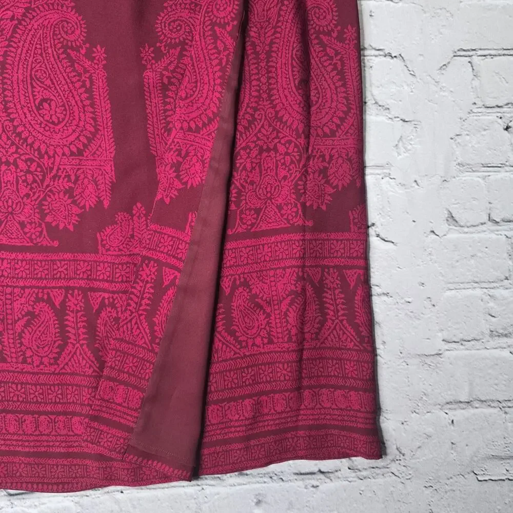 Talbots Vintage‎ 100% Silk Shell Paisley Bordeaux Deadstock Midi Skirt New 14P